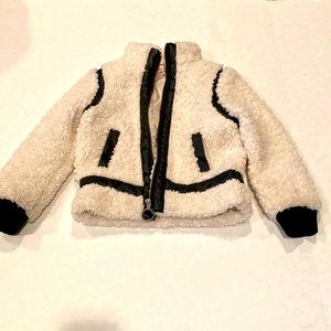 Design history girls cream teddy bomber with black leather accents